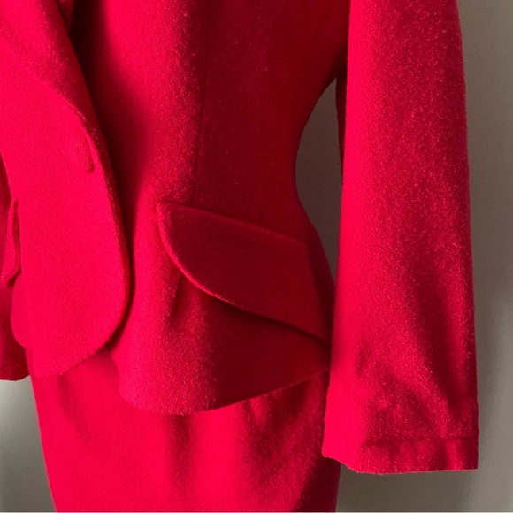 80s Vintage Julie & Leonard Suits Wool Hot Pink Blazer Jacket Skirt Suit Set - Picture 12 of 14